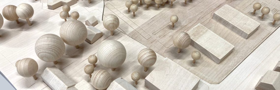 Wooden context model for architectural model making, presentation and project communication