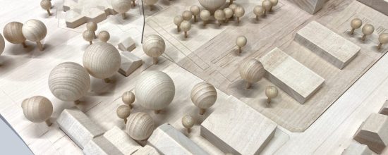 Wooden context model for architectural model making, presentation and project communication
